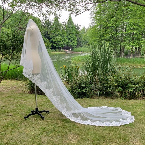 110 "Cathedral Tulle Veil, Ivory  lace Veil, Bridal Wedding veil, white wedding drop veil,Drop  Chapel  veil