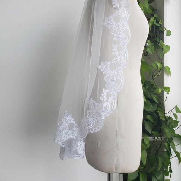 Custom bride veil White or ivory 1T lace veil wedding lace veils &comb
