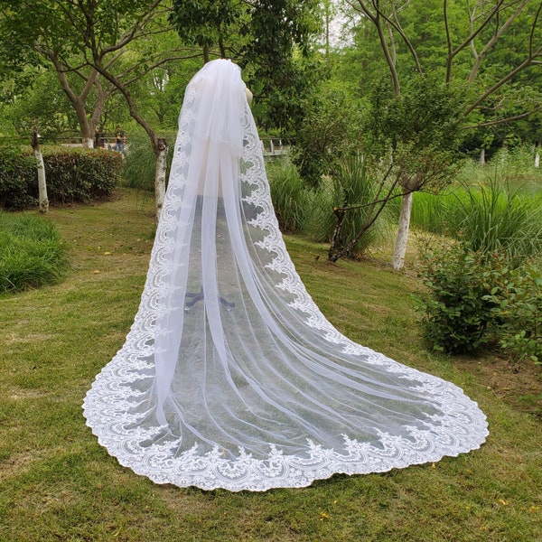 2t Cathedral Veil with Soft Tulle bridal veils and Laces /Beautiful Lace Wedding Veil & comb