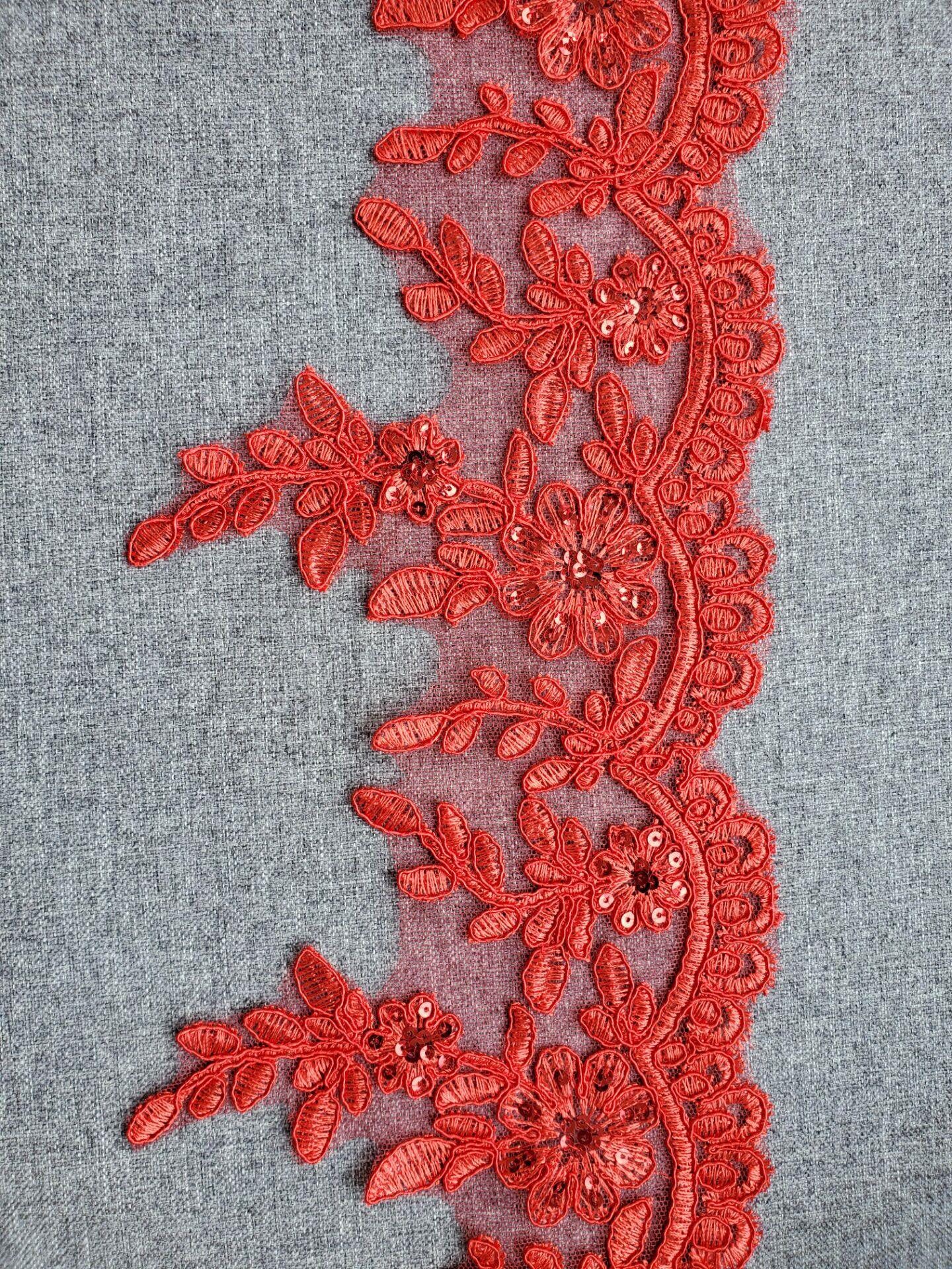 Light Red Lace Bright Red Lace Edge Flash Embroidery Lace Wholesale Apply to Lace ...