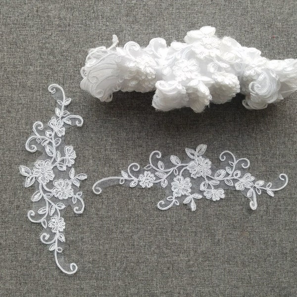 1 Pair White/Ivory Lace Appliques,Ivory Embroidered Flowers,Patches For Wedding Supplies,Bridal Hair Flower ,wedding veil lace Flower