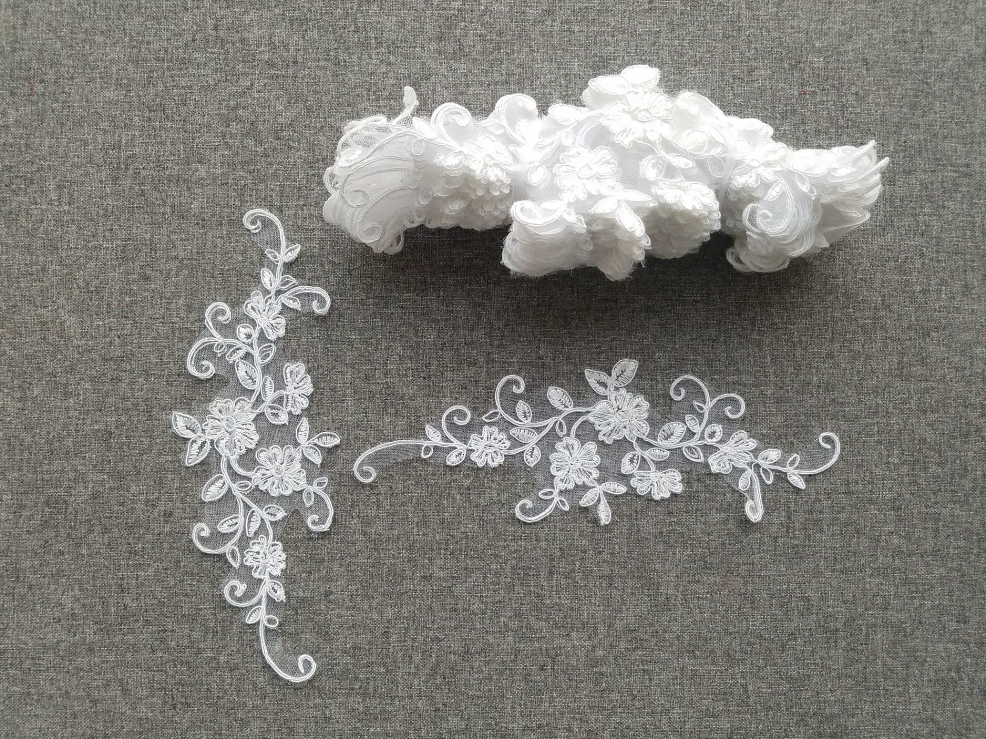 1 Pair White/Ivory Lace Appliques,Ivory Embroidered Flowers,Patches For Wedding Supplies,Bridal Hair Flower ,wedding veil lace Flower