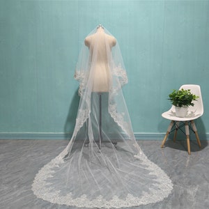 Beautiful Bride Sequin Lace Veil, Cathedral Length Sequin Lace Veil, Romantic Wedding Sequin Lace Veil, One Layer Combless Sequin Lace Veil