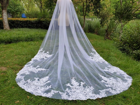 Luxury 1T Cathedral Wedding Bridal Veil White Ivory Lace  display picture 2