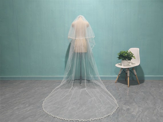 Velo Da Sposa Cattedrale In Pizzo Floreale, Fard Da Sposa A Due Strati, Bianco Avorio - Italia - Foto 2