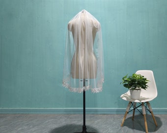 Short White Ivory Lace Veil, Women's Wedding Lace Veil, One Layer Soft Tulle Veil, Beautiful Bride Lace Short Veil