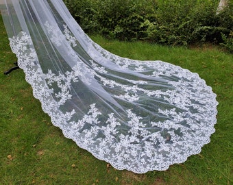 Luxury Wedding Veils / Ivory Lace Veil /lace Applique Cathedral