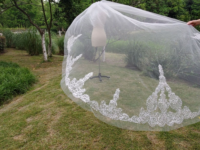Luxury Rhinestone Cathedral bride veil White Ivory Lace Vail 1 tier wedding dress veil bridal accessories /& Comb Long 118\u201c