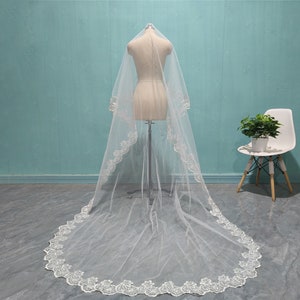 Elegant Bride Lace Veil, Women&#39;s Wedding Lace Veil, Cathedral Combless Lace Veil, One Layer Lace Veil, Wedding Accessories