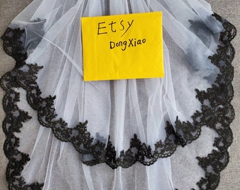White / ivory lace veil wedding lace veils  2 layer  Elbow veil
