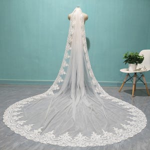 Lace Cathedral Bridal Veil, Single layer Ivory Wedding Lace Decorative Veil, Long White Lace Wedding Veils