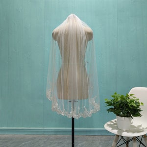 Elegant Bridal Lace Veil, White Ivory Lace Short Veil, Simple Wedding Lace Veil, One Layer Soft Tulle Veil