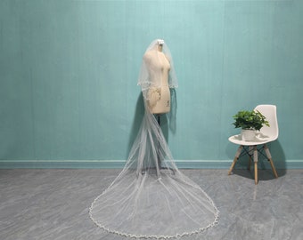 Velo Da Sposa Cattedrale In Pizzo Floreale, Fard Da Sposa A Due Strati, Bianco Avorio - Italia - Foto 4