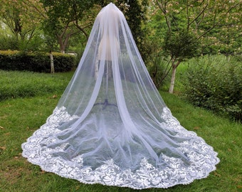 Luxury lace veil / drop veil/cathedral veil/off white/ custom veil ivory