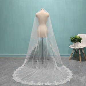 One Layer Lace Veil, Beautiful Bride Lace Veil, Romantic Wedding Lace Veil, Cathedral Length Lace Veil, Wedding Accessories