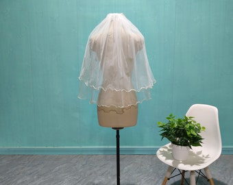 Short Two Layer Pencil Edge Tulle Veil, Stylish Bride Tulle Veil, Vintage Vedding Tulle Short Veil, Wedding Accessories