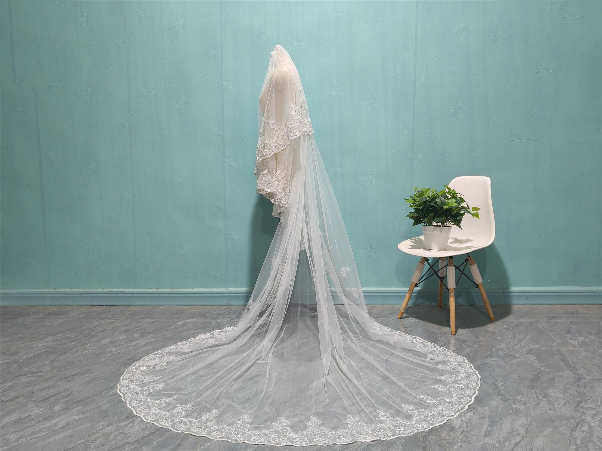 Vintage Wedding Veil White Lace Mesh Sparkle Beaded Sequin Double Layer Bridal Bridal Beaded & Sequin Lace Veil - Etsy main image 4