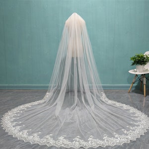 Luxury Cathedral Wedding Sequin Lace Veil, White Ivory Sequin Lace Veil, Beautiful Bride One Layer Sequin Lace Veil