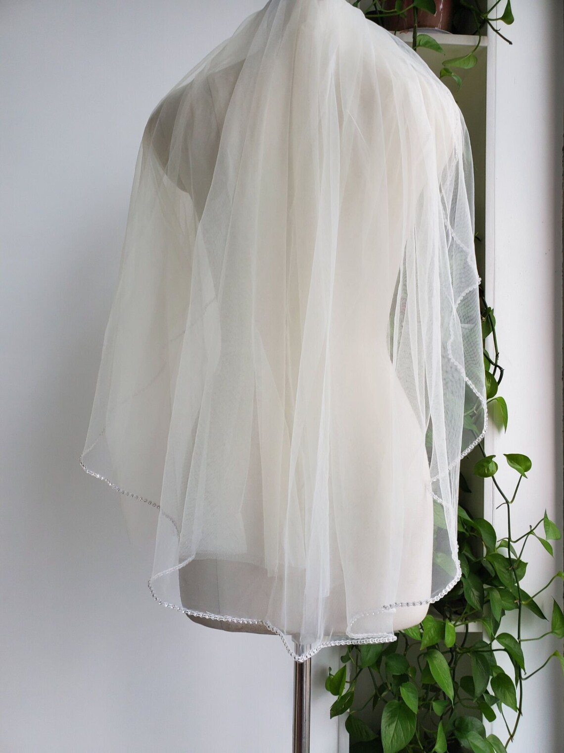 Toile Jeweled Elbow Length Veil in White main image 1