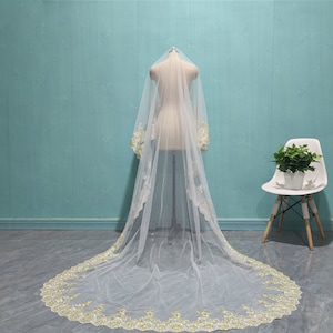One Tier Cathedral Lace Veil, Beautiful Bride Lace Veil, Romantic Wedding Lace Veil, Wedding Accessories