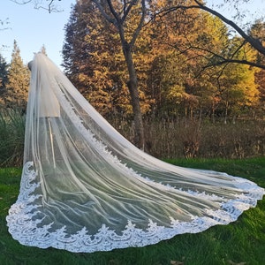 Black wedding veil  ivory lace veil  lace applique cathedral veils long bridal veil white vail & vomb