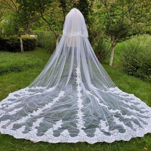 Floral wedding veil, white veil, two-layer flower veil, custom veil, blush cathedral wedding veil & comb