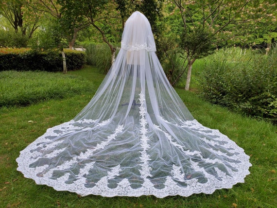Floral Wedding Veil White Veil Two Layer Flower Veil Custom Etsy
