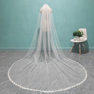 Voile de dentelle de mariage cathédrale, voile de dentelle de mariée élégante, voile de dentelle une couche blanc, voile de dentelle de mariage ivoire