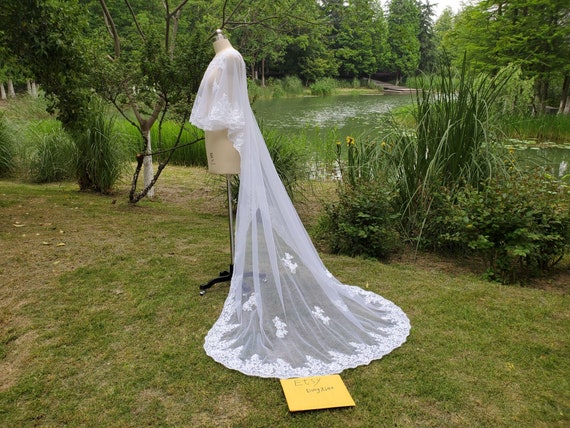 Elegant Bridal Train Shawl Veil Lace APPLIQUE Pullover Coat - Etsy