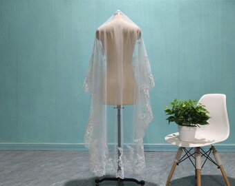 Elegant Bridal Sequin Lace Veil, Short One Layer Sequin Lace Veil, Luxury Wedding Sequin Lace Veil, White Ivory Bridal Veil