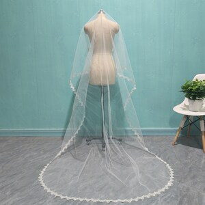 Simple Wedding Lace Veil, Fashion Bride Lace Veil, Ivory One Layer Lace Veil, Cathedral Combless Lace Veil