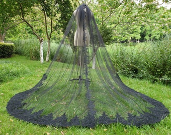 Luxurious black lace bridal veils cathedral vail applique veil white/ ivory long bride's wedding veil & comb