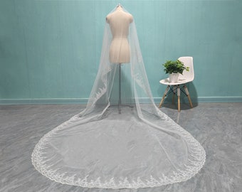 Cathedral One Tier Sequin Lace Veil, White Ivory Sequin Lace Veil, Women's Wedding Sequin Lace Veil, Elegant Bride Sequin Lace Veil