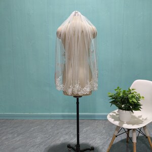 Short One Layer Lace Veil, White Ivory Lace Veil, Fashion Bride Lace Veil, Women&#39;s Wedding Lace Short Veil