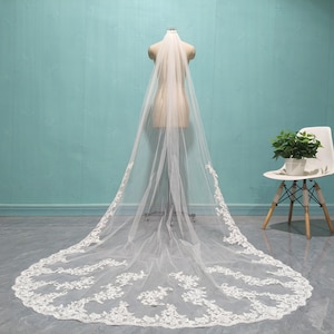 Voile de mariée, décalcomanie en dentelle, voile de mariée 1 couche, voile de dentelle blanche cathédrale, voile de tulle ivoire avec peigne