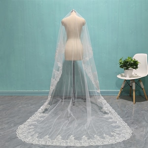One Layer Sequin Lace Veil, Elegant Bride Sequin Lace Veil, White Ivory Sequin Lace Veil, Cathedral Wedding Sequin Lace Veil