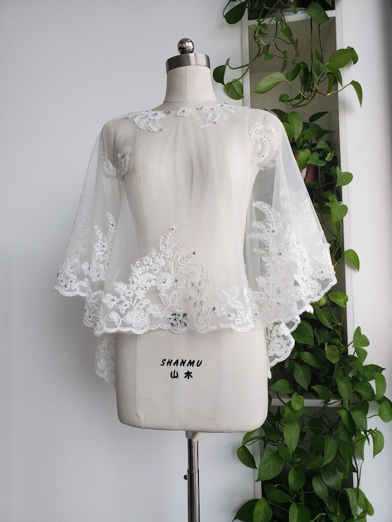 Elegant Bridal Party Shawl Veil Lace APPLIQUE Coat Pullover | Etsy