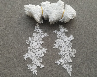 1 Pair White or Ivory Lace Appliques Embroidered Flowers Patches For Wedding Supplies Bridal Hair Flower  wedding veil lace Flower