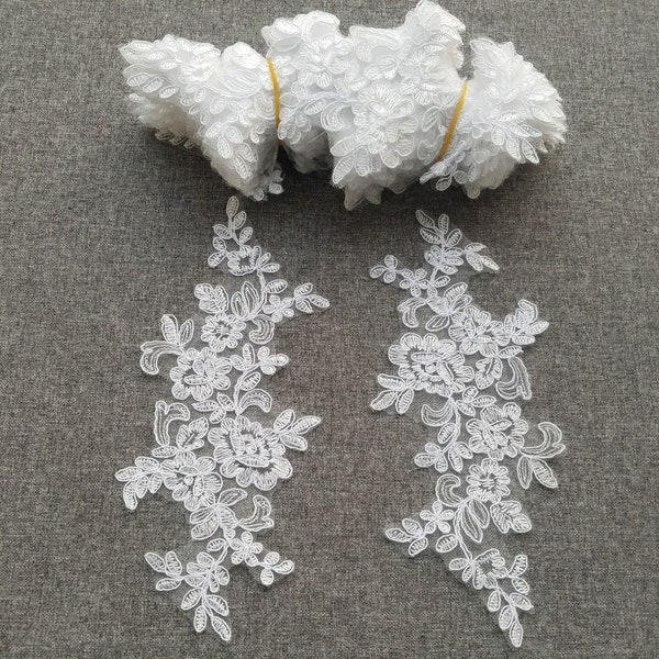 1 Pair White or Ivory Lace Appliques Embroidered Flowers Patches For Wedding Supplies Bridal Hair Flower  wedding veil lace Flower