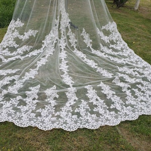 chapel Length one Tier Wedding Veil,Cathedral Lace Mantilla Veil,Long Wedding Veil,Lace Wedding Veil,Long Lace Veil, decorative veil & comb