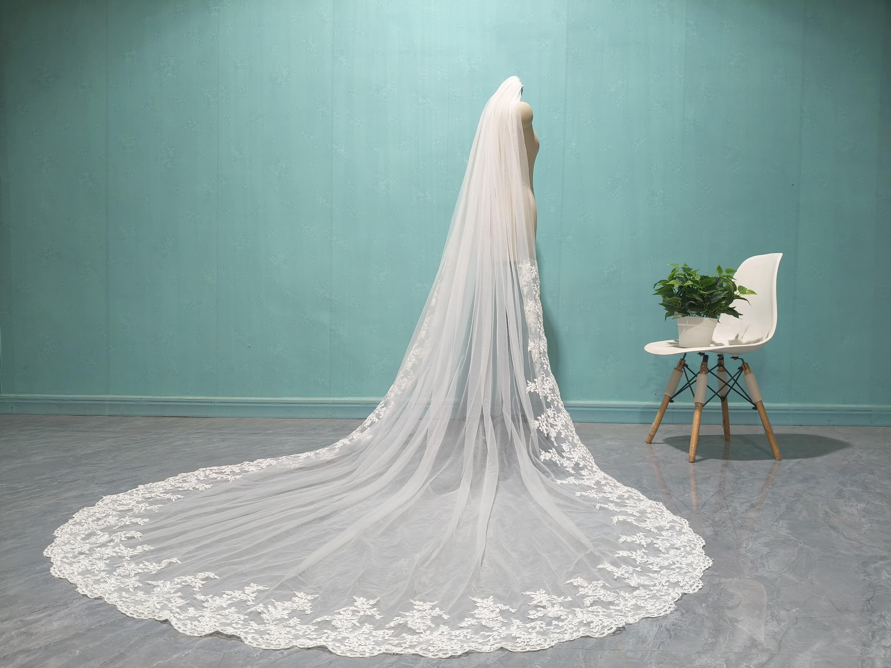 Cathedral Wedding Lace Veil, Elegant Bride White Lace/tulle Veil