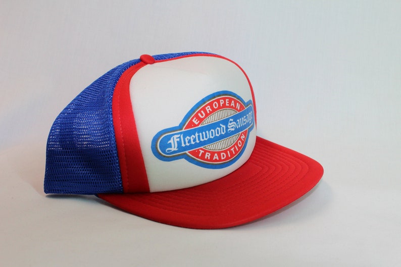1980s FLEETWOOD SAUSAGE European Tradition Vintage Mesh Snap Back Trucker Hat