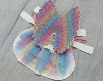 Dog Angel Dress with Wings Dog Costume Rainbow Dress, Rainbow Wings for Angel Dog Dress