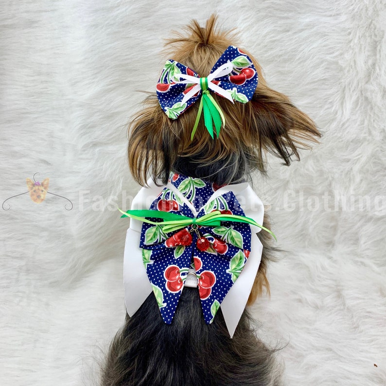Dog Harness Blue with Cherries for Small Dogs