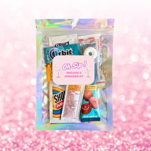 Oh Sip ! Party Hangover Kit Stickers & Bags, Recovery Kit, Bachelorette Party Favor, Oh Sip Drink Hangover survival wellness bridesmaid gift