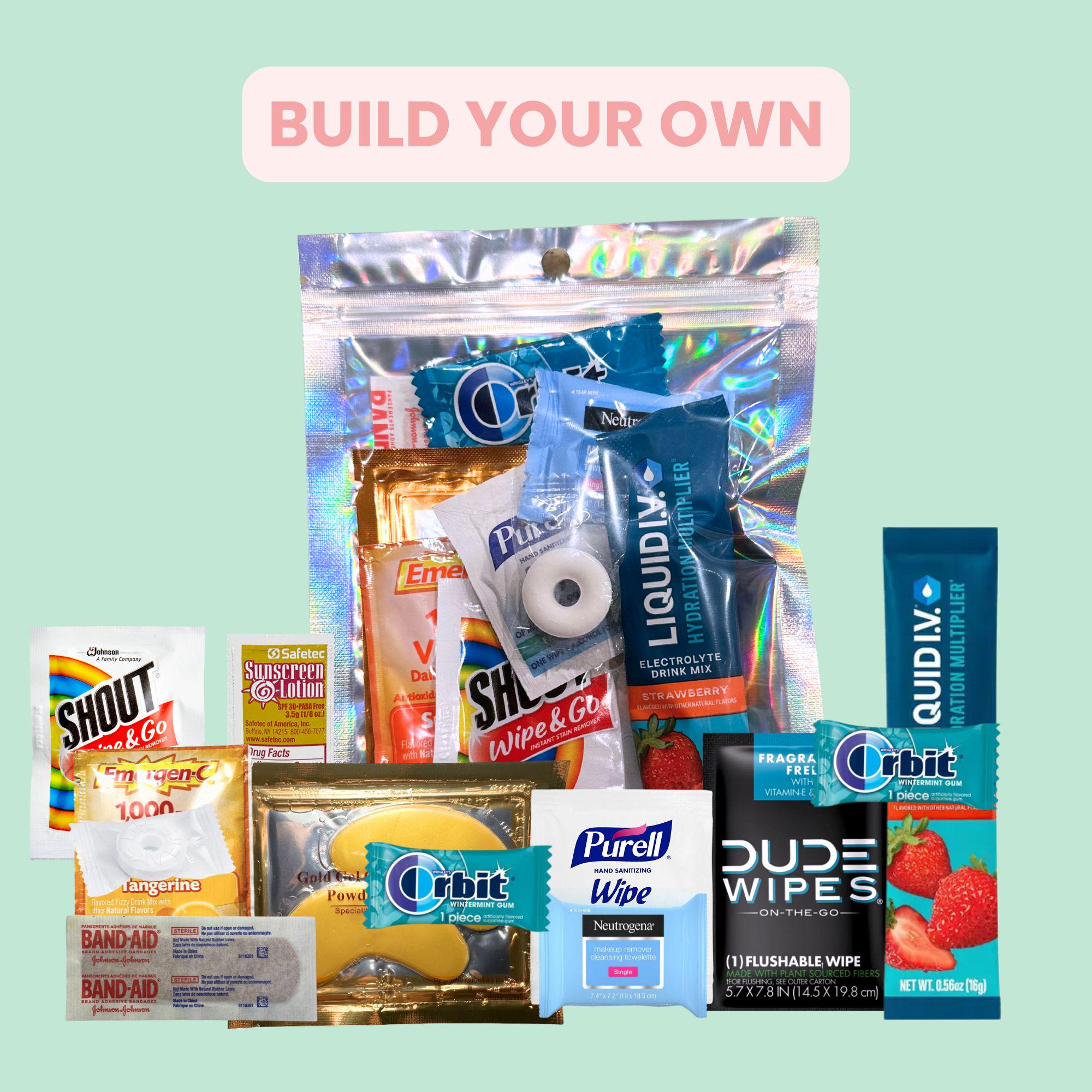 Hangover kit, Build Your Own Custom Filled Pack, Bachelor or Bachelorette, goodie travel bag, Wedding, Birthday, Girls Trip, Bridesmaid gift