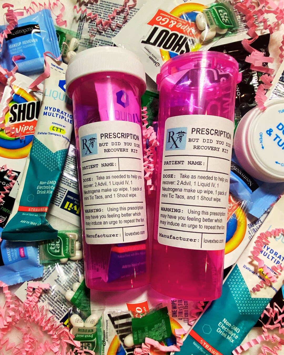 Pink Pill Bottle Hangover Kit, Birthday Hangover Kit, Personalized