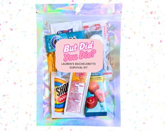 But did you die? Bachelorette Party Hangover Kit Stickers & Bags, Recovery Kit, Bachelorette Party Favor, Groovy Retro Hangover party kit