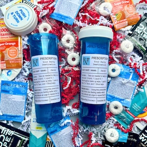 Blue Pill bottle Hangover kit, birthday hangover kit, personalized hangover bottle kit, bachelorette pill bottle, recovery pharmacy bottle