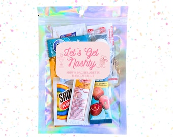 Kit para la resaca Let's Get Nashty, recuerdo para despedida de soltera estilo vaquera, kit de supervivencia para una noche de chicas, artículos esenciales para una fiesta de cumpleaños número 21, kit para fiestas de Nashville